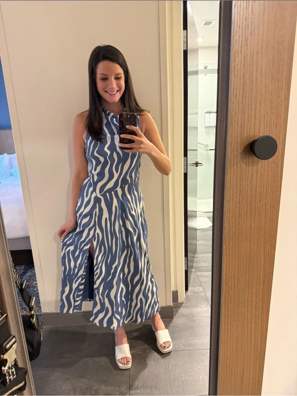Abercrombie & Fitch Blue and White Wave Print Maxi Dress